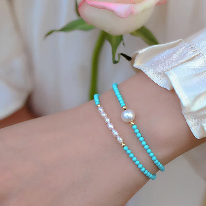 Buddha Stones Turquoise Red Agate Pearl Small Beaded Protection Bracelet - image 16