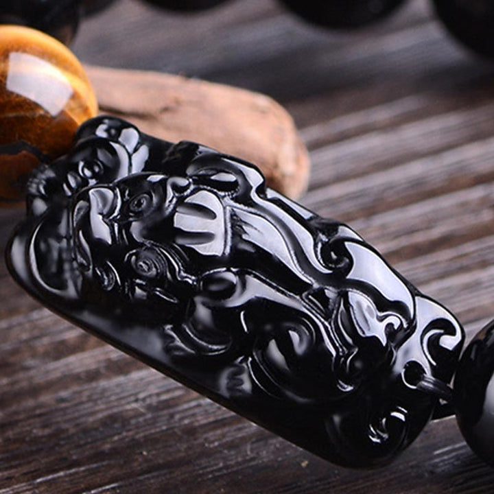 Buddha Stones Natural Black Obsidian PiXiu Tiger's Eye Strength Bracelet - image 11