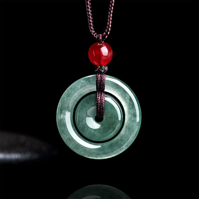 Buddha Stones Green Jade Double Peace Buckle Abundance Necklace Pendant - Jade(Prosperity♥Abundance) - image 0