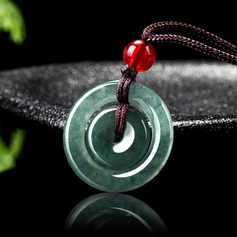 Buddha Stones Green Jade Double Peace Buckle Abundance Necklace Pendant - image 1