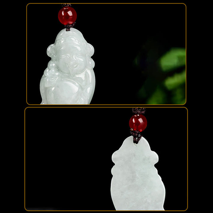 Buddha Stones Natural Jade Chinese God of Wealth Caishen Ingot Luck Necklace Pendant - image 6