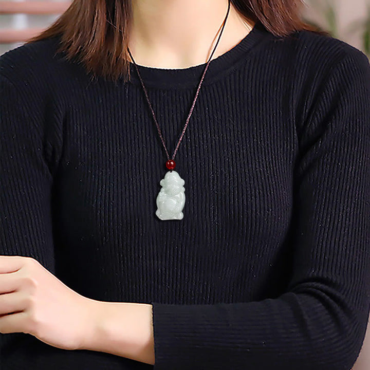 Buddha Stones Natural Jade Chinese God of Wealth Caishen Ingot Luck Necklace Pendant - image 7