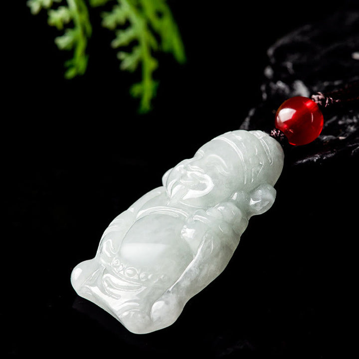 Buddha Stones Natural Jade Chinese God of Wealth Caishen Ingot Luck Necklace Pendant - image 2