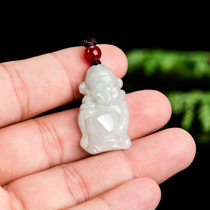 Buddha Stones Natural Jade Chinese God of Wealth Caishen Ingot Luck Necklace Pendant - image 3