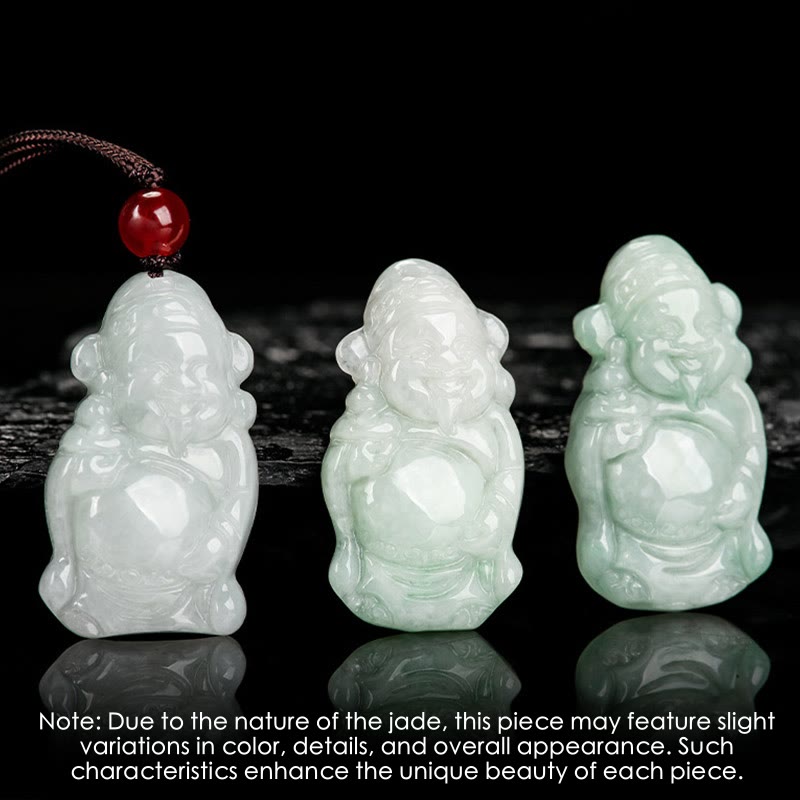 Buddha Stones Natural Jade Chinese God of Wealth Caishen Ingot Luck Necklace Pendant - image 4