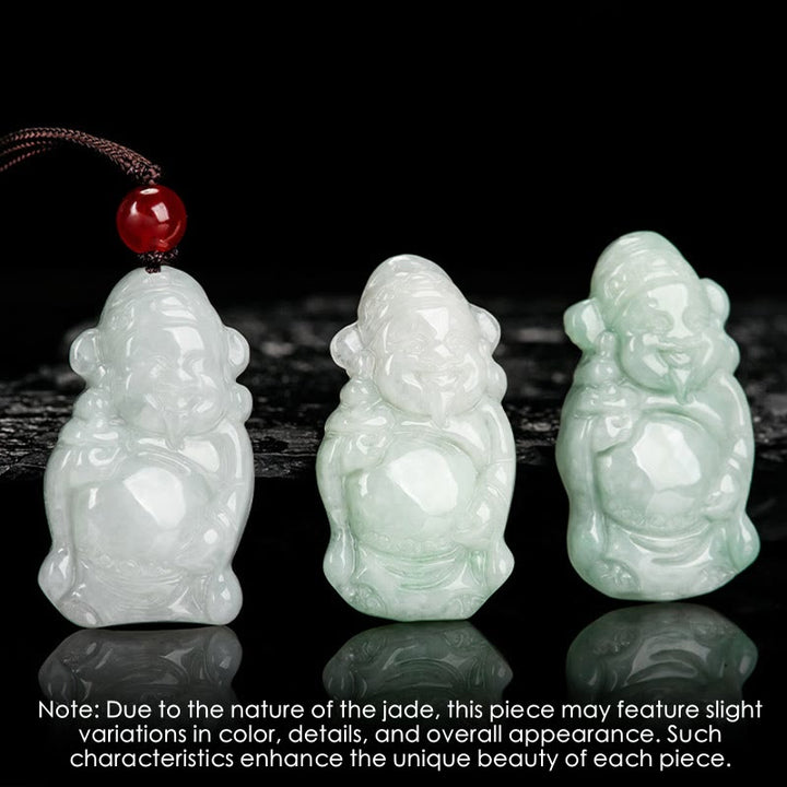 Buddha Stones Natural Jade Chinese God of Wealth Caishen Ingot Luck Necklace Pendant - image 4