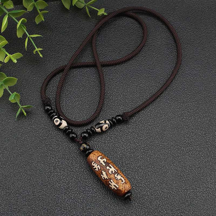Buddha Stones Tibet Om Mani Padme Hum Dzi Bead Avalokitesvara Pattern Wealth Necklace Pendant - image 10