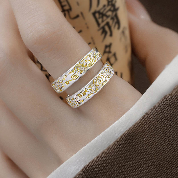 Buddha Stones Peace and Joy Tang Dynasty Flower Design Lotus Heart Sutra Carved Copper Luck Adjustable Ring - image 10