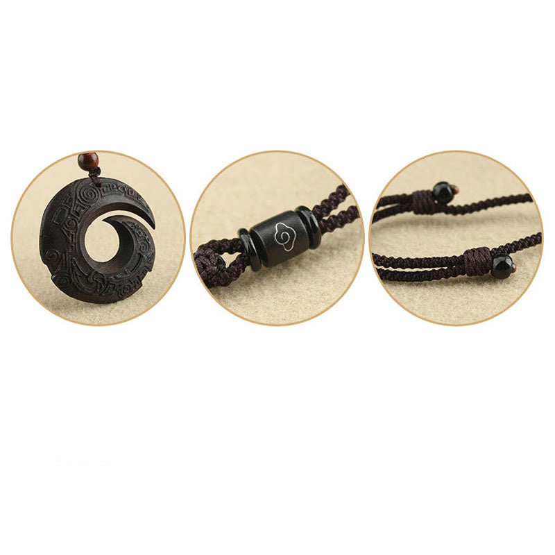 Buddha Stones Ebony Wood Sandalwood One's Luck Improves Design Pattern Peace Necklace Pendant - image 17