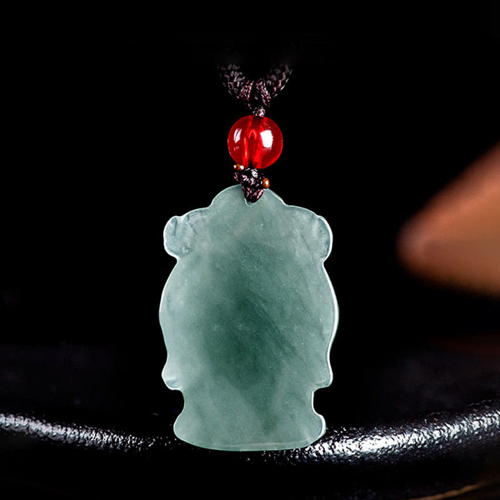 Buddha Stones Natural Green Jade Chinese God of Wealth Caishen Ingot Abundance Necklace Pendant - image 2