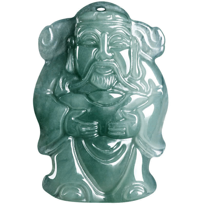 Buddha Stones Natural Green Jade Chinese God of Wealth Caishen Ingot Abundance Necklace Pendant - image 9