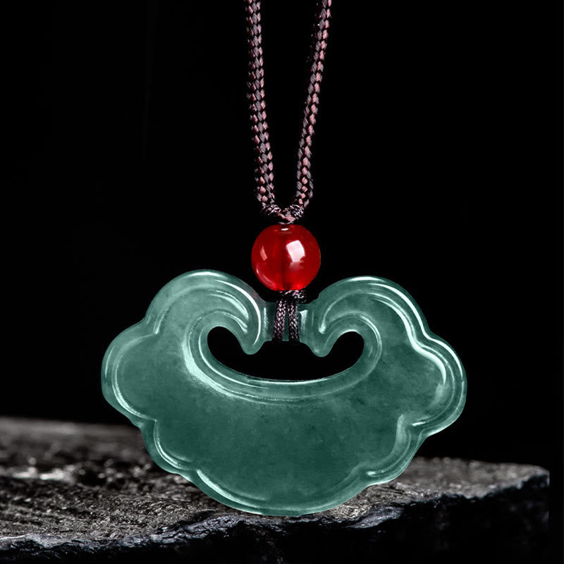 Buddha Stones Natural Green Jade Chinese Lock Charm Luck Necklace Pendant - image 1