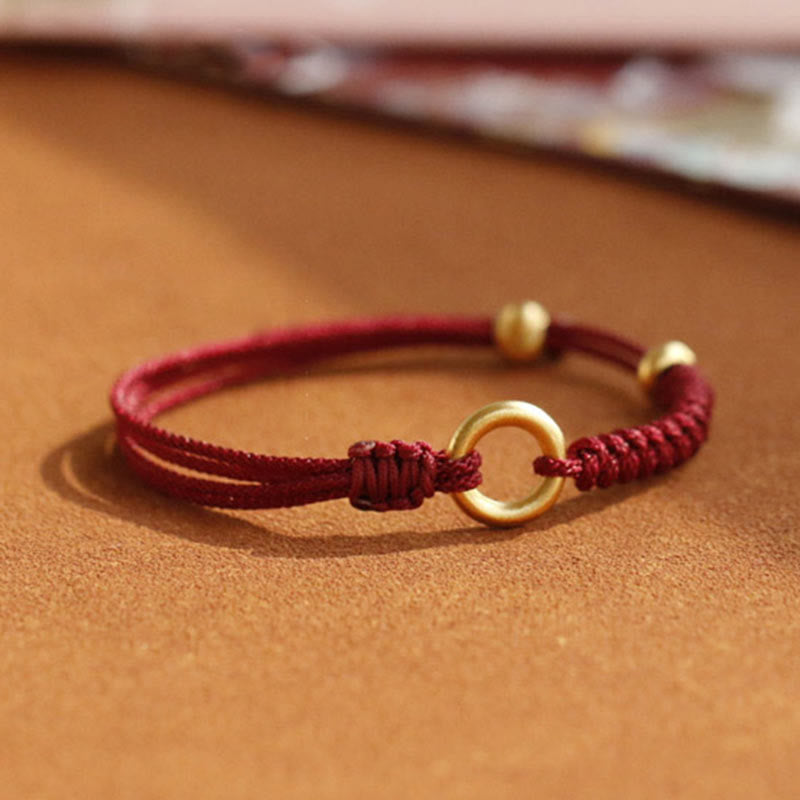 Buddha Stones Alloy Peace Buckle Luck Red String Bracelet - Peace Buckle Luck Red String(Wrist Circumference 14-22cm) - image 0