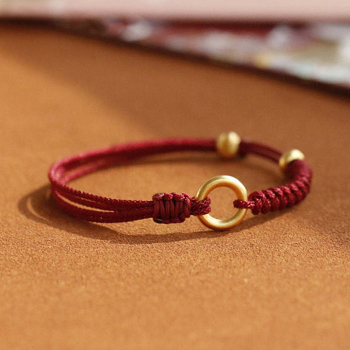 Buddha Stones Alloy Peace Buckle Luck Red String Bracelet - Peace Buckle Luck Red String(Wrist Circumference 14-22cm) - image 0