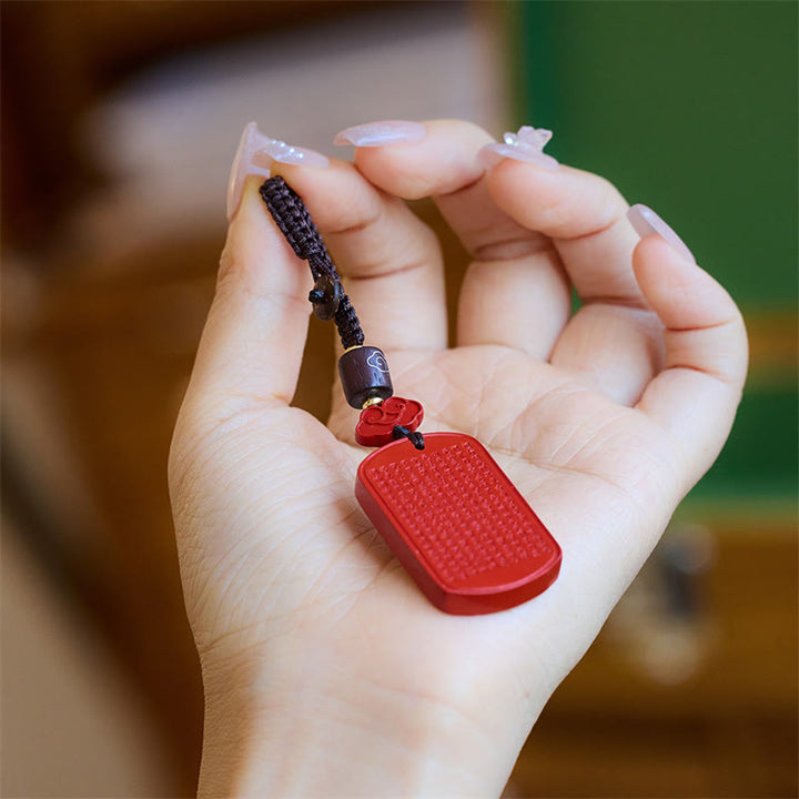 Buddha Stones Natural Cinnabar Heart Sutra Blessing Key Chain - image 5