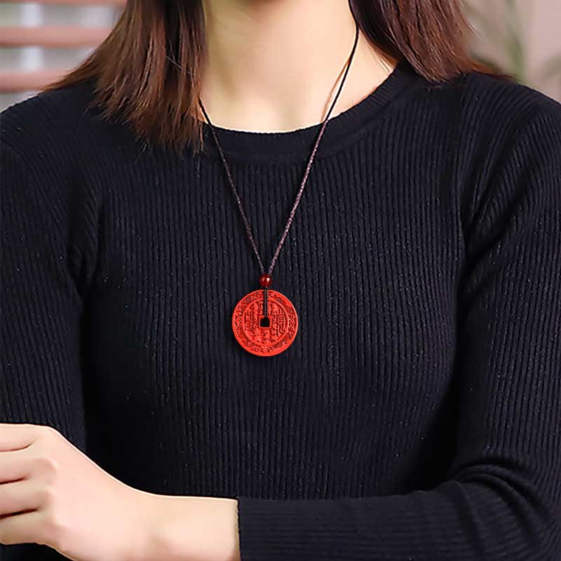 Buddha Stones Natural Cinnabar Mountain Ghosts Spend Money Bagua Design Blessing Necklace Pendant - image 4