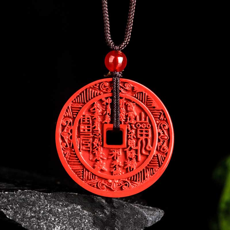 Buddha Stones Natural Cinnabar Mountain Ghosts Spend Money Bagua Design Blessing Necklace Pendant - Cinnabar Mountain Ghosts Spend Money - image 0