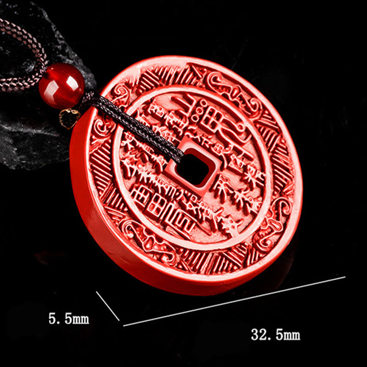 Buddha Stones Natural Cinnabar Mountain Ghosts Spend Money Bagua Design Blessing Necklace Pendant - image 8