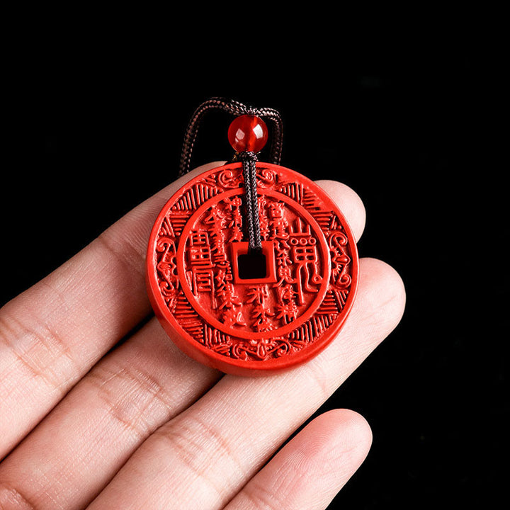 Buddha Stones Natural Cinnabar Mountain Ghosts Spend Money Bagua Design Blessing Necklace Pendant - image 7