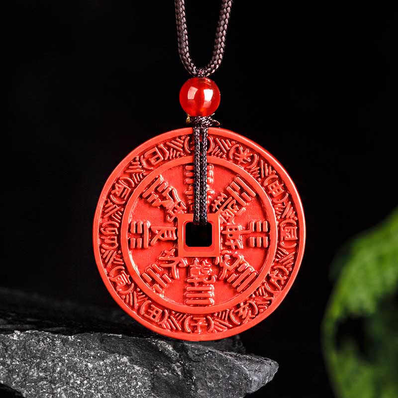 Buddha Stones Natural Cinnabar Mountain Ghosts Spend Money Bagua Design Blessing Necklace Pendant - image 1