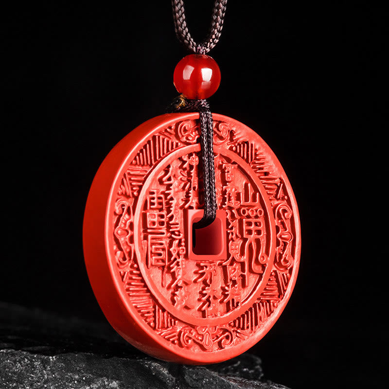 Buddha Stones Natural Cinnabar Mountain Ghosts Spend Money Bagua Design Blessing Necklace Pendant - image 2