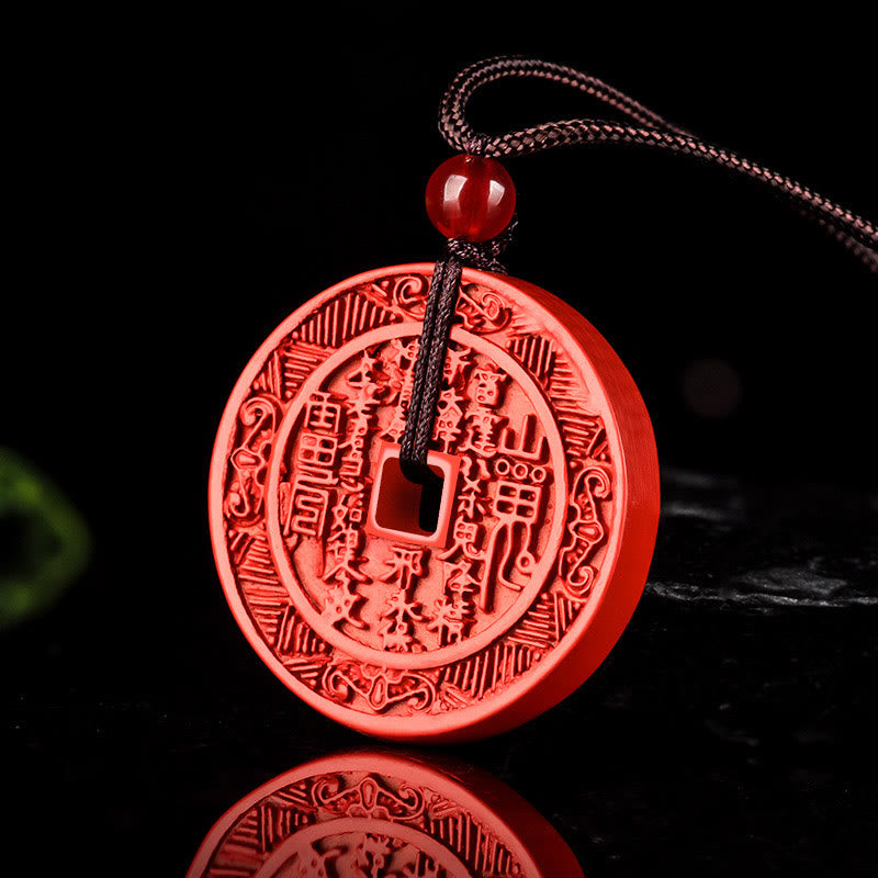 Buddha Stones Natural Cinnabar Mountain Ghosts Spend Money Bagua Design Blessing Necklace Pendant - image 3