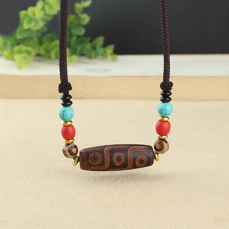 Buddha Stones Tibetan Nine-Eye Dzi Bead Three-eyed Dzi Bead Protection String Necklaces Pendant - image 9