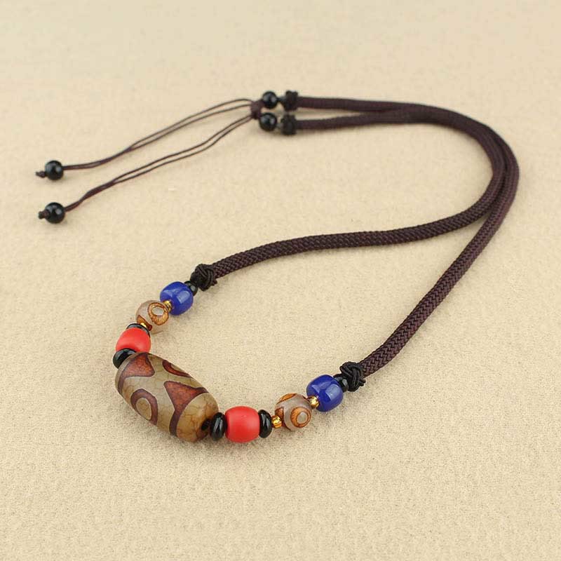 Buddha Stones Tibetan Nine-Eye Dzi Bead Three-eyed Dzi Bead Protection String Necklaces Pendant - Three-eyed Dzi Bead - image 13