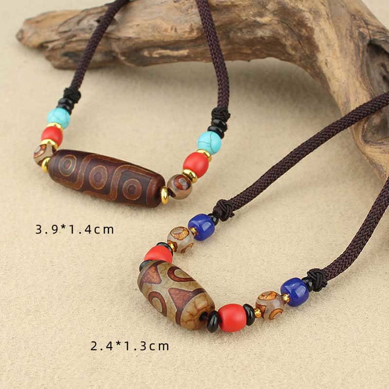 Buddha Stones Tibetan Nine-Eye Dzi Bead Three-eyed Dzi Bead Protection String Necklaces Pendant - image 1