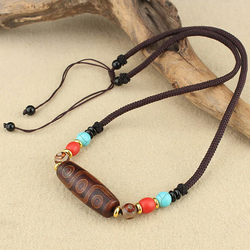 Buddha Stones Tibetan Nine-Eye Dzi Bead Three-eyed Dzi Bead Protection String Necklaces Pendant - Nine-Eye Dzi Bead - image 2
