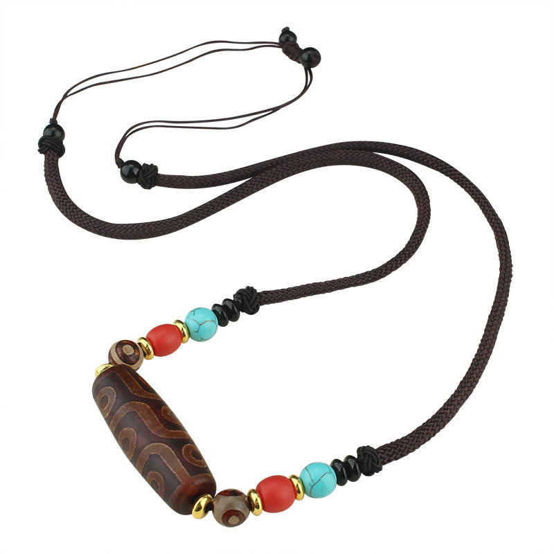 Buddha Stones Tibetan Nine-Eye Dzi Bead Three-eyed Dzi Bead Protection String Necklaces Pendant - image 12