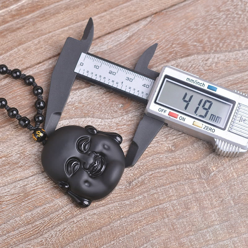 Buddha Stones Natural Black Obsidian Laughing Buddha Purification Necklace Pendant - image 7