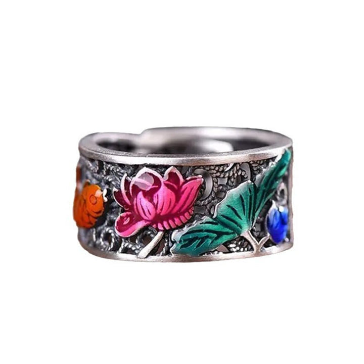 Buddha Stones Copper Blue Enamel Lotus Heart Sutra Koi Fish Luck Ring - image 10