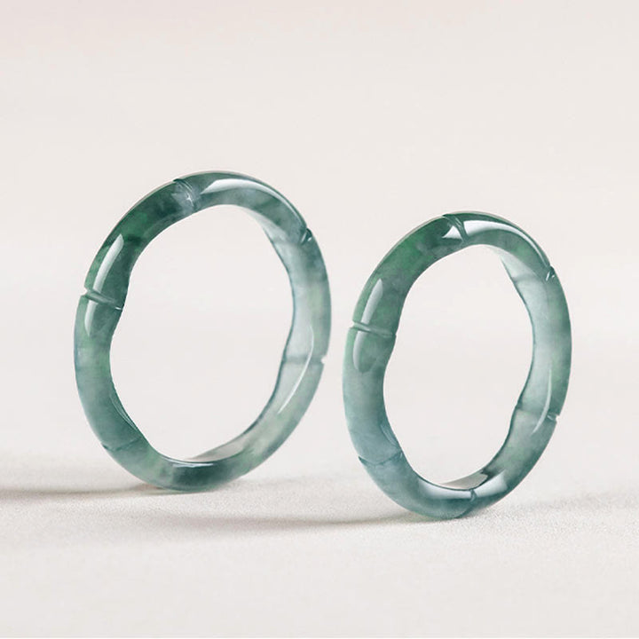 Buddha Stones Natural Jade Bamboo Prosperity Abundance Ring - image 10