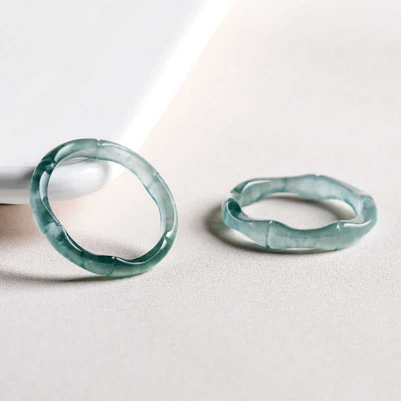 Buddha Stones Natural Jade Bamboo Prosperity Abundance Ring - image 3