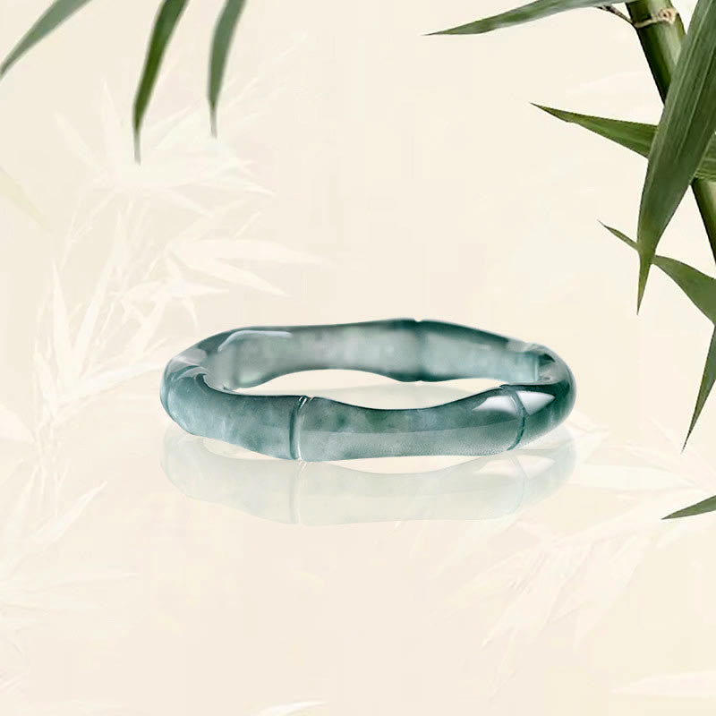 Buddha Stones Natural Jade Bamboo Prosperity Abundance Ring - 20mm - image 0