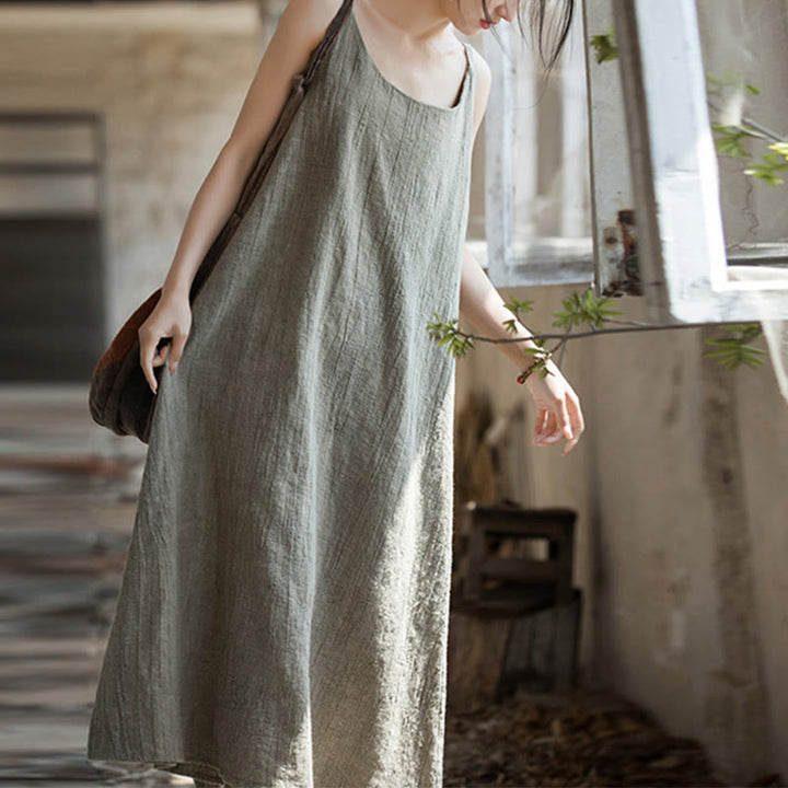 Buddha Stones Summer Spaghetti Strap Handmade Tie Dye Linen Midi Cami Dress - Linen - F(Fit for US4-8/10; UK/AU8-12/14; EU36-40/42) - image 17