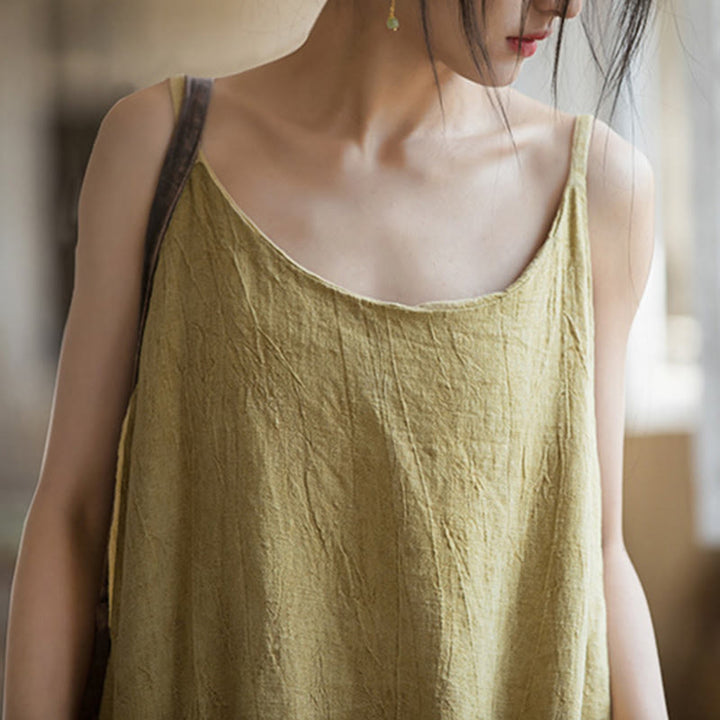 Buddha Stones Summer Spaghetti Strap Handmade Tie Dye Linen Midi Cami Dress - image 4