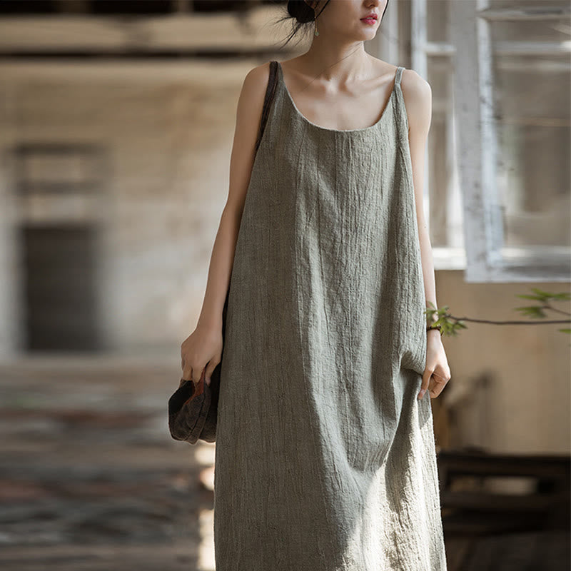 Buddha Stones Summer Spaghetti Strap Handmade Tie Dye Linen Midi Cami Dress - image 20