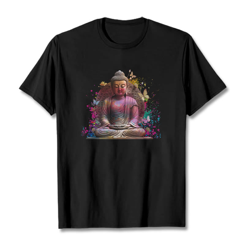 Buddha Stones Butterfly Meditation Buddha Tee T-shirt - Black - 2XL - image 5