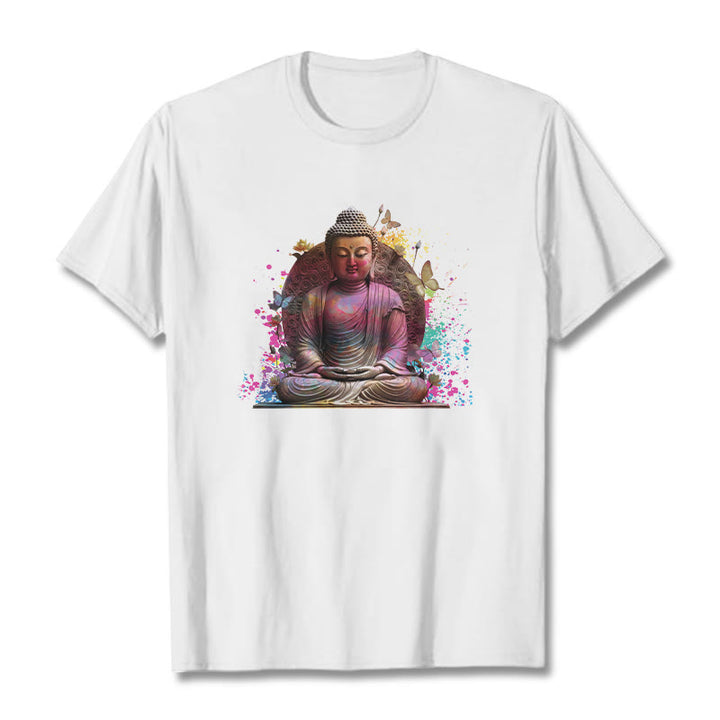 Buddha Stones Butterfly Meditation Buddha Tee T-shirt - White - 2XL - image 2