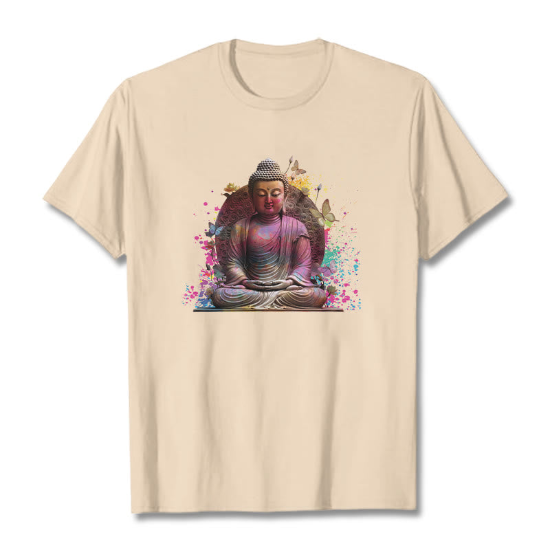 Buddha Stones Butterfly Meditation Buddha Tee T-shirt - Bisque - 2XL - image 0