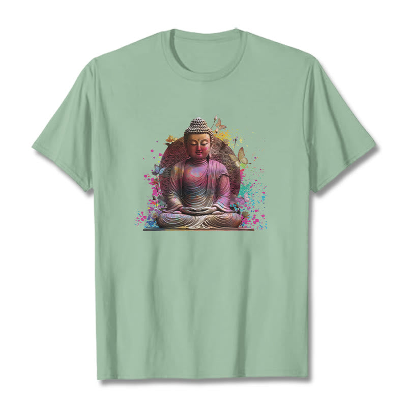 Buddha Stones Butterfly Meditation Buddha Tee T-shirt - PaleGreen - 2XL - image 13