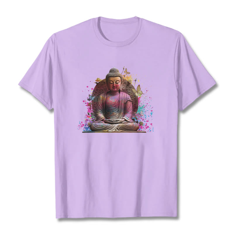 Buddha Stones Butterfly Meditation Buddha Tee T-shirt - Plum - 2XL - image 15