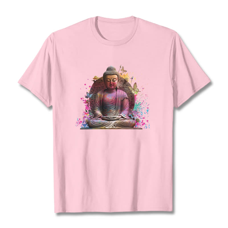 Buddha Stones Butterfly Meditation Buddha Tee T-shirt - LightPink - 2XL - image 11