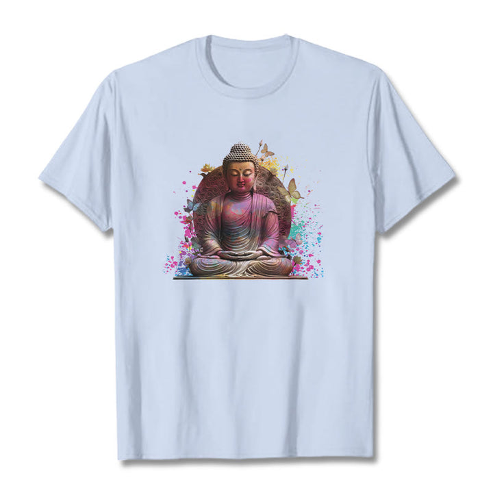 Buddha Stones Butterfly Meditation Buddha Tee T-shirt - LightCyan - 2XL - image 17