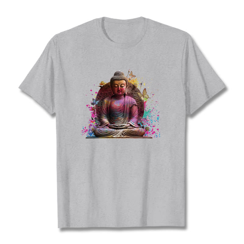 Buddha Stones Butterfly Meditation Buddha Tee T-shirt - LightGrey - 2XL - image 18