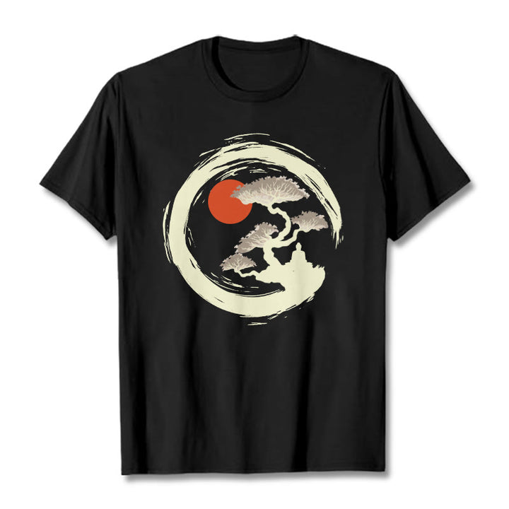 Buddha Stones Red Sun Pine Zen Circle Meditation Person Tee T-shirt - Black - 2XL - image 0