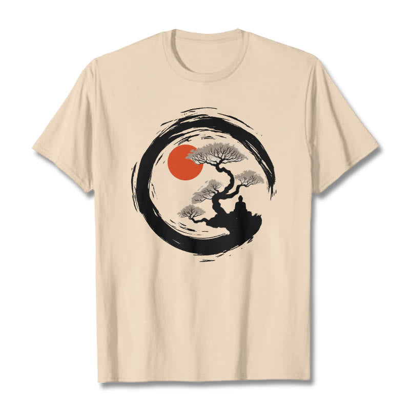 Buddha Stones Red Sun Pine Zen Circle Meditation Person Tee T-shirt - Bisque - 2XL - image 8
