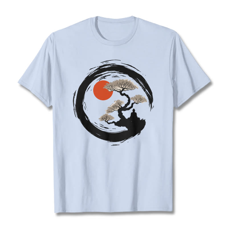 Buddha Stones Red Sun Pine Zen Circle Meditation Person Tee T-shirt - LightCyan - 2XL - image 18